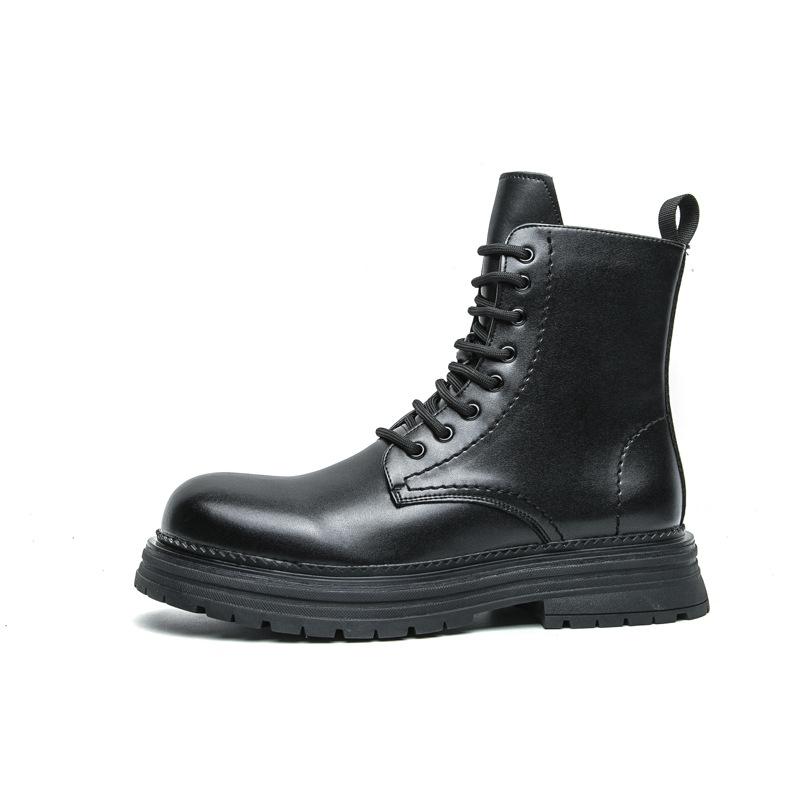 Martin boots winter black high-top British style thick-soled heightening casual leather shoes couple's new large-size short boots
