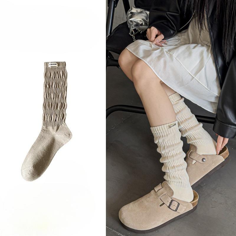 Calf Pile Socks for Women In Spring and Autumn, Brown Long and Medium Combed Cotton Long Socks for Women In Autumn and Winter