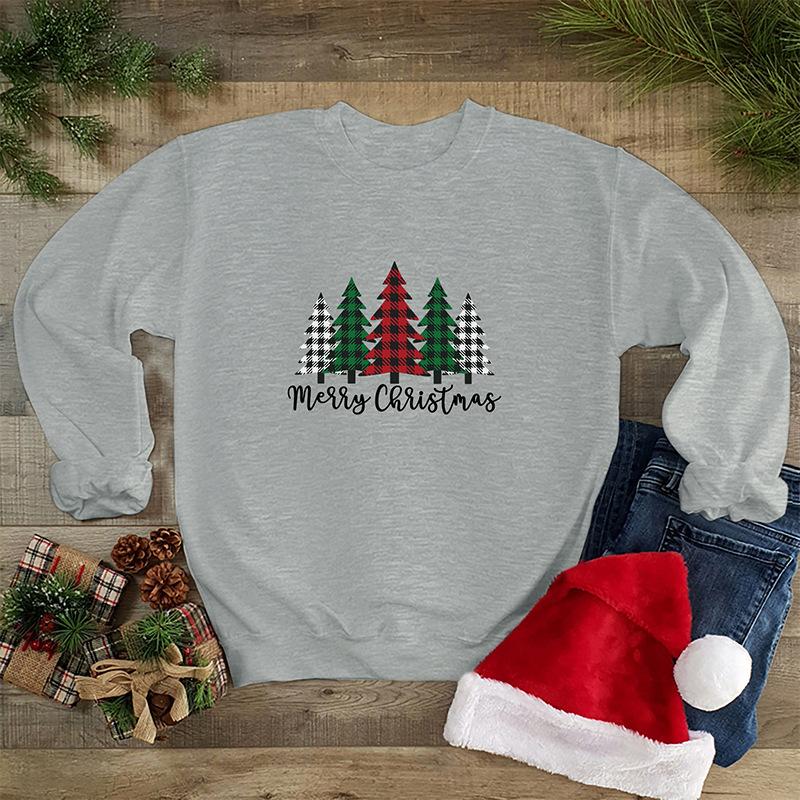Autumn Women'S Clothing, Crew Neck Long-Sleeved Sweater Women, Christmas Tree Print Top
