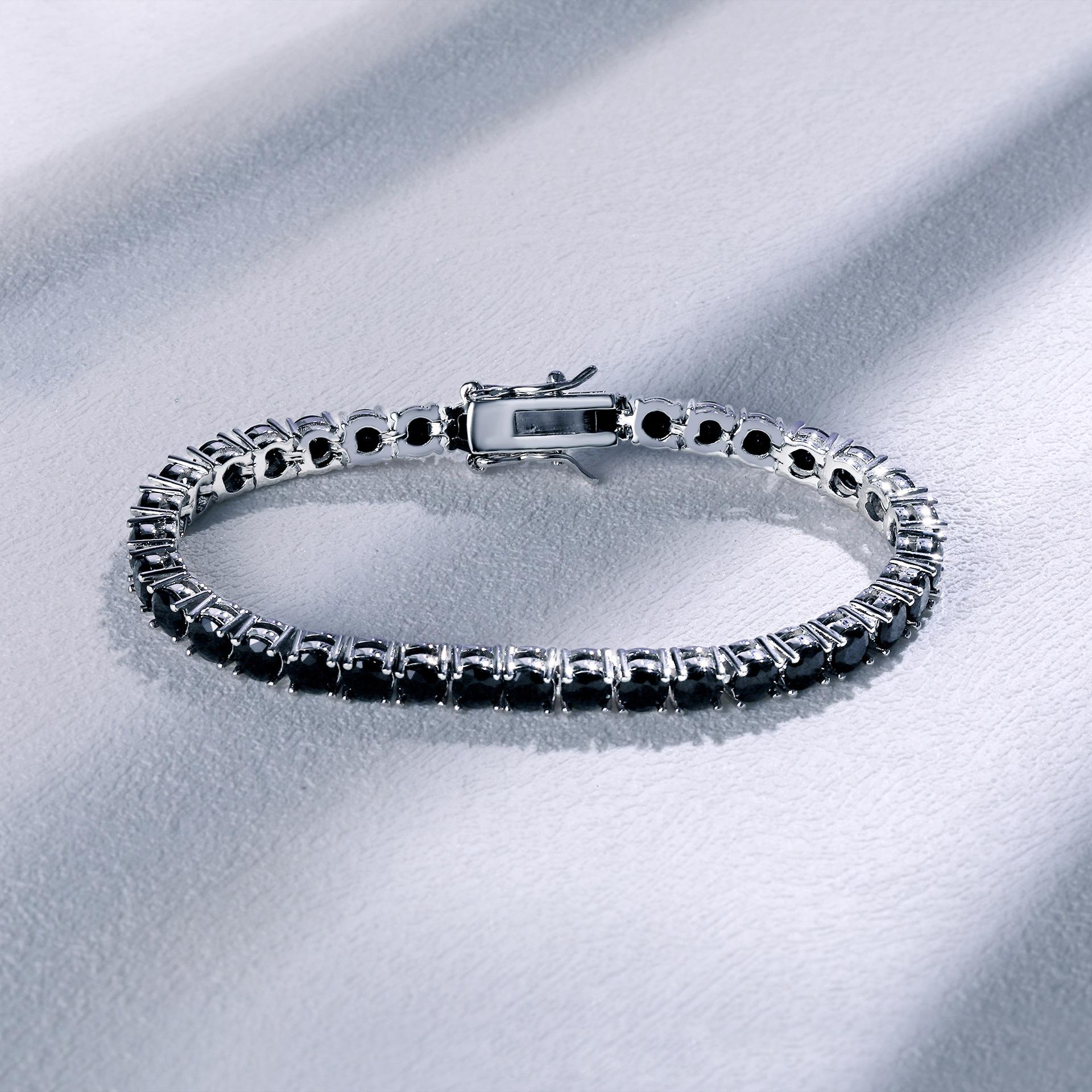 22646 Women's Black A European And American Hip Hop 4Mm Nano Zircon Bracelet Copper Inlaid Zircon, Jewelry, Popular