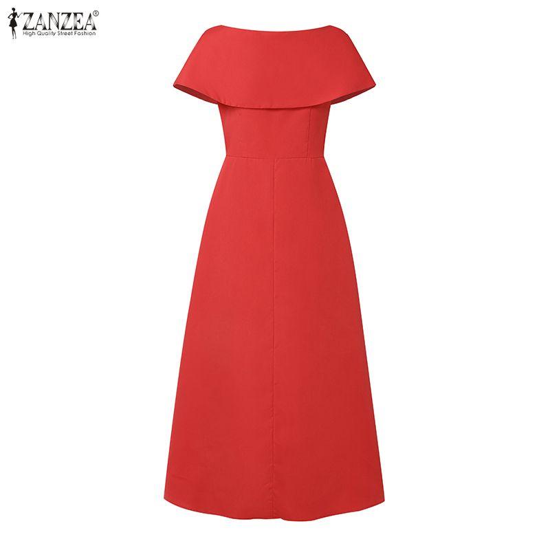 ZANZEA Women Elegant Off Shoulder Sleeveless Casual A-line Dress