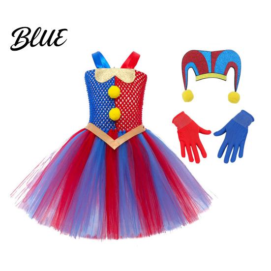 Childrens Pointed Hat Kids Clown Costume Dress Set with Headband & Gloves Girls Circus Soft Mesh Tutu Princess Dress Halloween Stage Performance