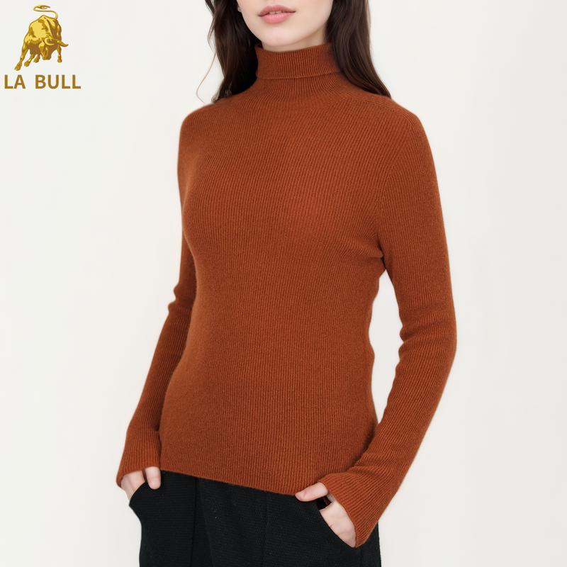 LA BULL Women's Cashmere Turtleneck Long Sleeve Knit Sweater