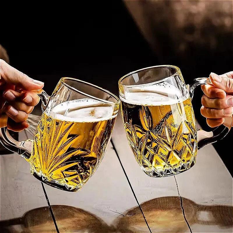2pcs Sets Craft Beer Glass Wine Glass with Handle Wheat Beer Cup Large Capacity Cold Drink Cup Drinking Glasses Bar Accessories