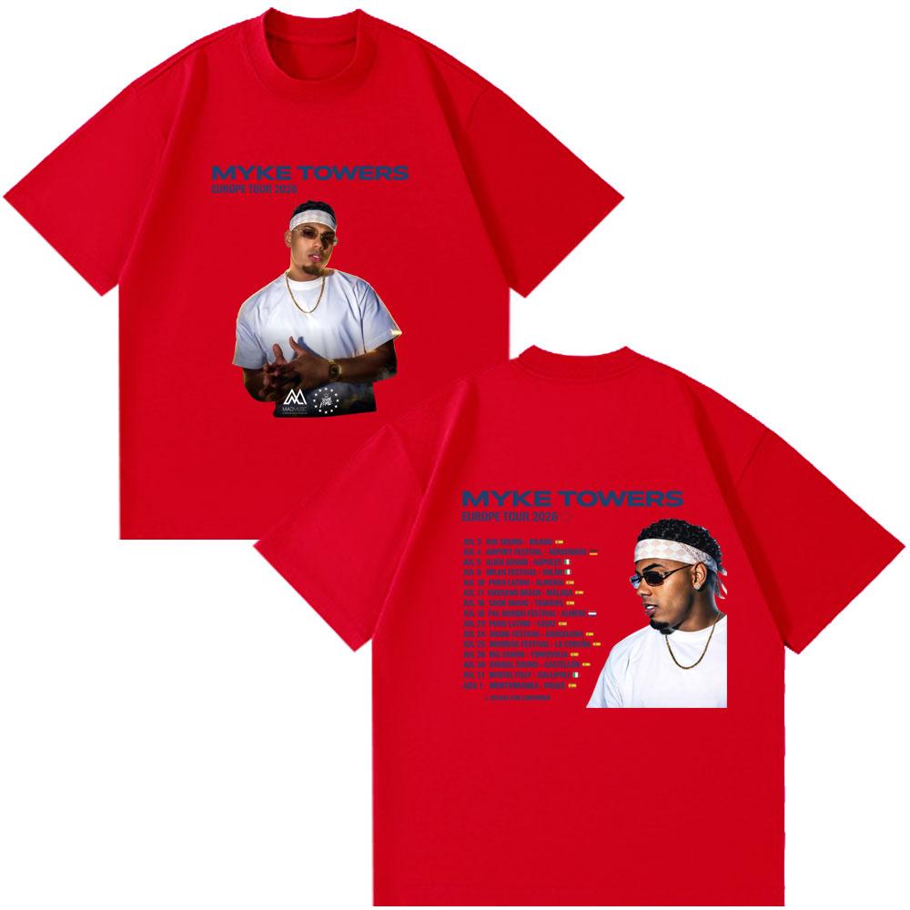 

Rapper Myke Towers Europe Tour Date 2026 Tshirt Unisex Women Fashion Streetwear Hip Hop Tee Tops Casual Cotton Short Sleeve T-shirt S