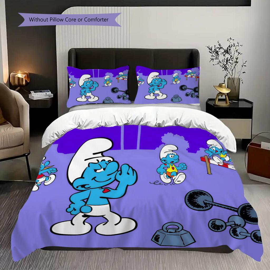 Smurf Village Adventure Threepiece Set 1 Duvet Cover 2 Pillowcase Without Core Christmas Birthday Gift Soft And Comfortable Bedding Set