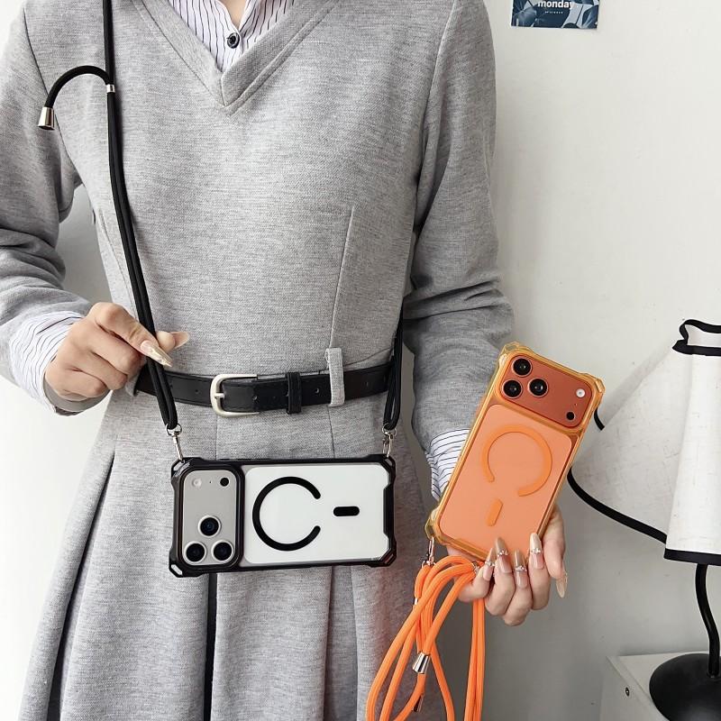 Magnetic Case For iPhone 17 Pro Max 16 13 12 11 14 15 Plus Magsafe Shockproof Four Corner Crossbody Strap Lanyard Clear Cover