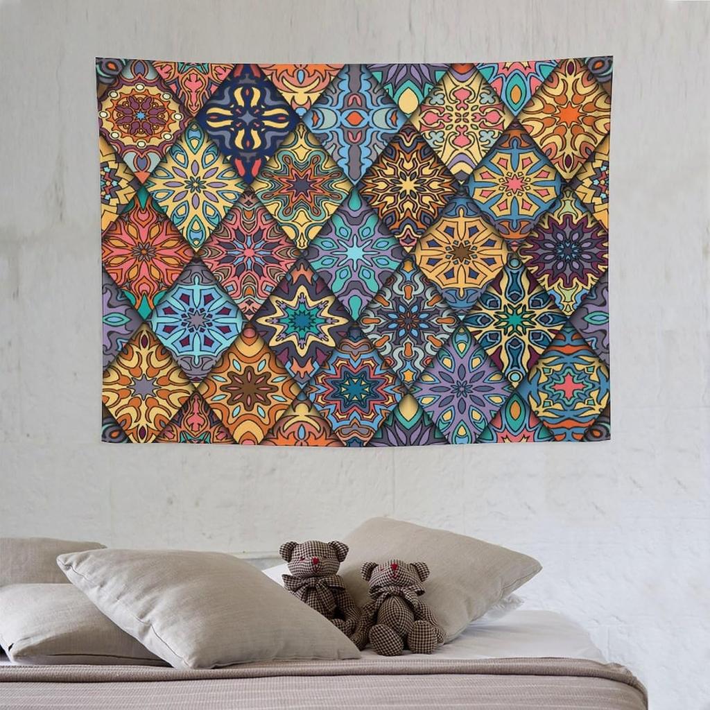 Vintage Bohemian Tapestry Wall Hanging Colorful Mandala Indian Pattern Tapestries Home Decor for Living Room Bedroom Apartment