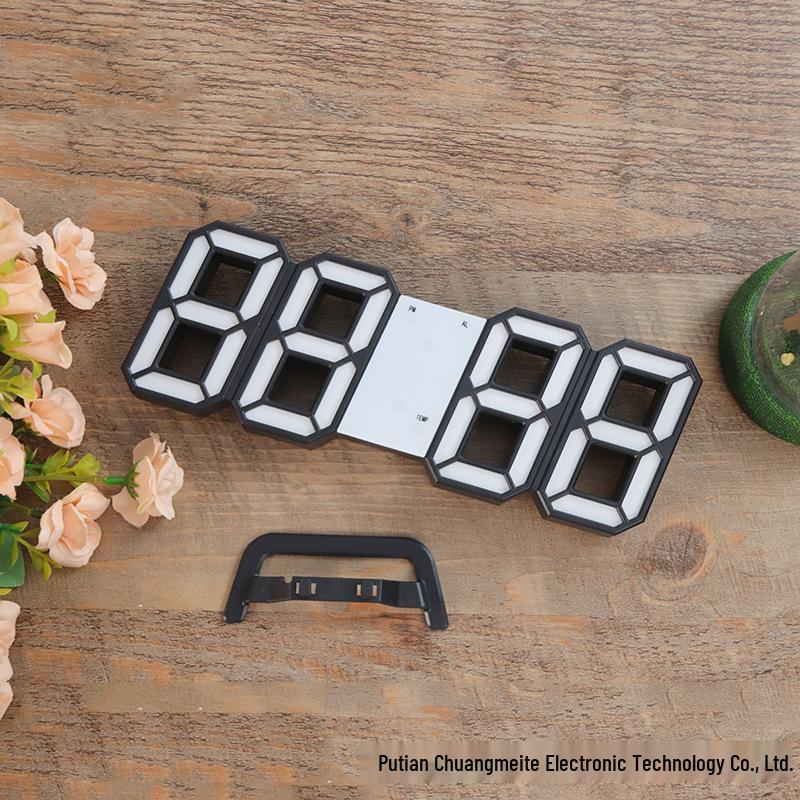 3D LED Digital Clock with Alarm, Calendar, and Thermometer for Living Room Wall
