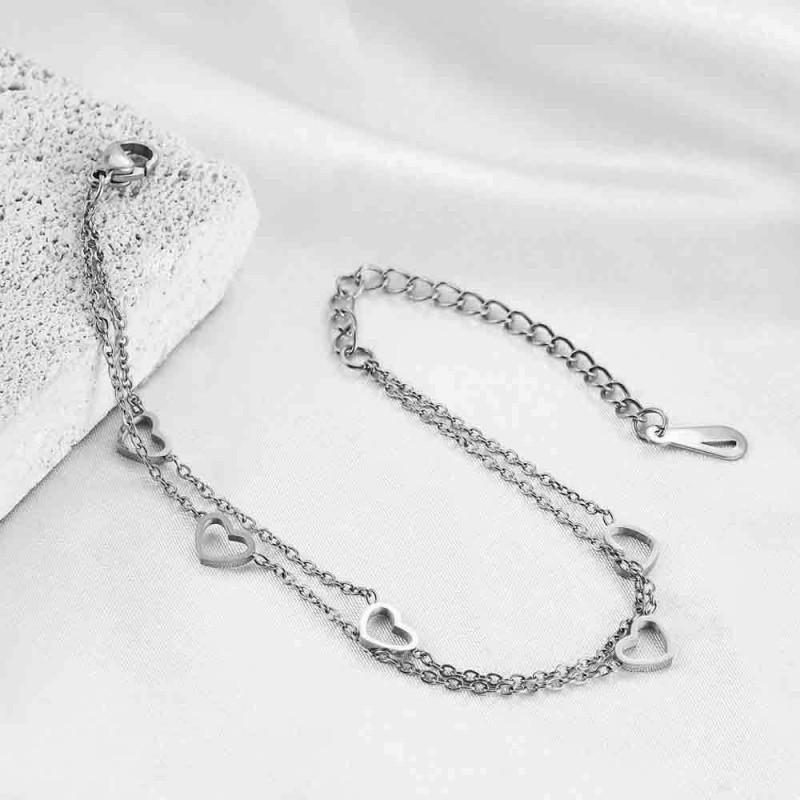 Stainless Steel Layered Adjustable Heart Charm Bracelet Women Gold Plated Minimalist Fashion Jewelry