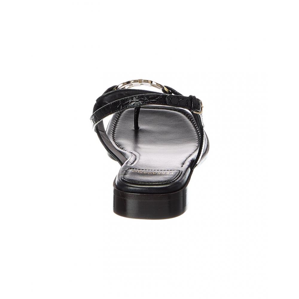 Salvatore Ferragamo Croc Embossed Leather Sandal Black Lula