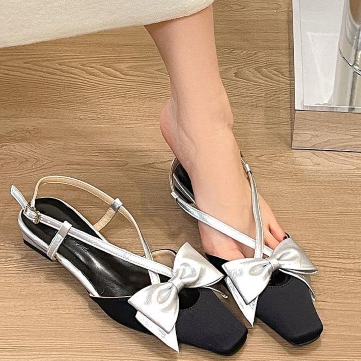 French bow design bag head sandals summer 2025 new versatile single shoes empty high heels fairy shoes