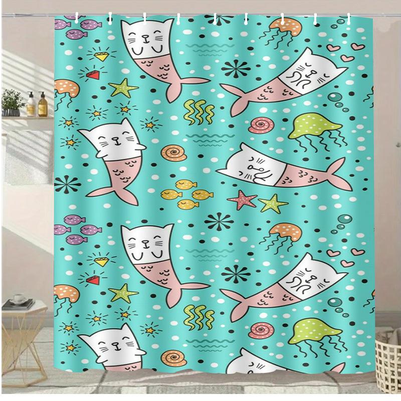Marine Organisms Washable Dirt-Resistant Shower Curtain Shower Head Waterproof Polyester Bath Curtain For Home Decor Accessories