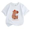 Kids Boys Girls 100% Cotton Crew Neck Short Sleeve T-Shirt, Cute Capybara With Boba Tea Red Apple Kindness Print Casual Soft Tee For Daily Wear