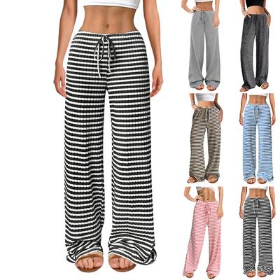 Damenmode Lässig Gestreift Einfarbig Elastischer Bund Kordelzug Gerade Beinhose