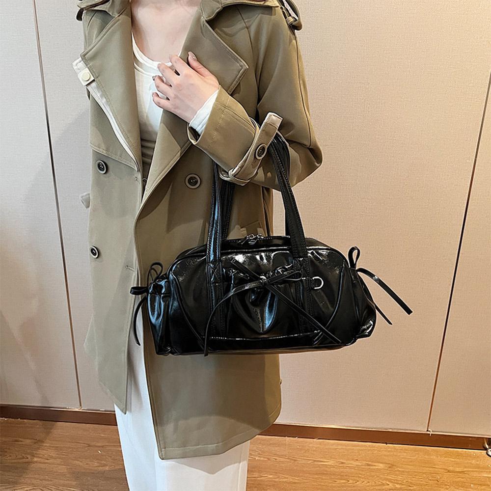 

Bowknot Women s Boston Bag Multi-Pocket Large Tote Bag Trendy Underarm Bag for Women вино красного