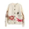 Kaslead New Women clothes Western Style Zoo Stereo Jacquard round Neck Long sleeve Knit cardigan Outerwear