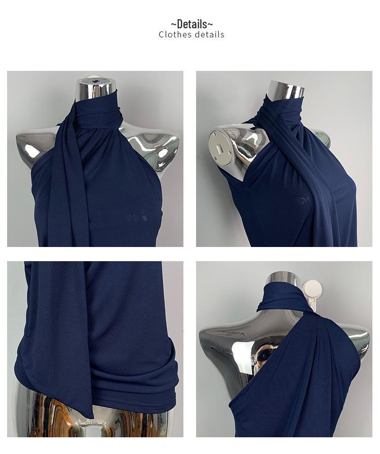 Korean Dongdaemun Slim-Fit Off-Shoulder Pleated Halter Top for Women