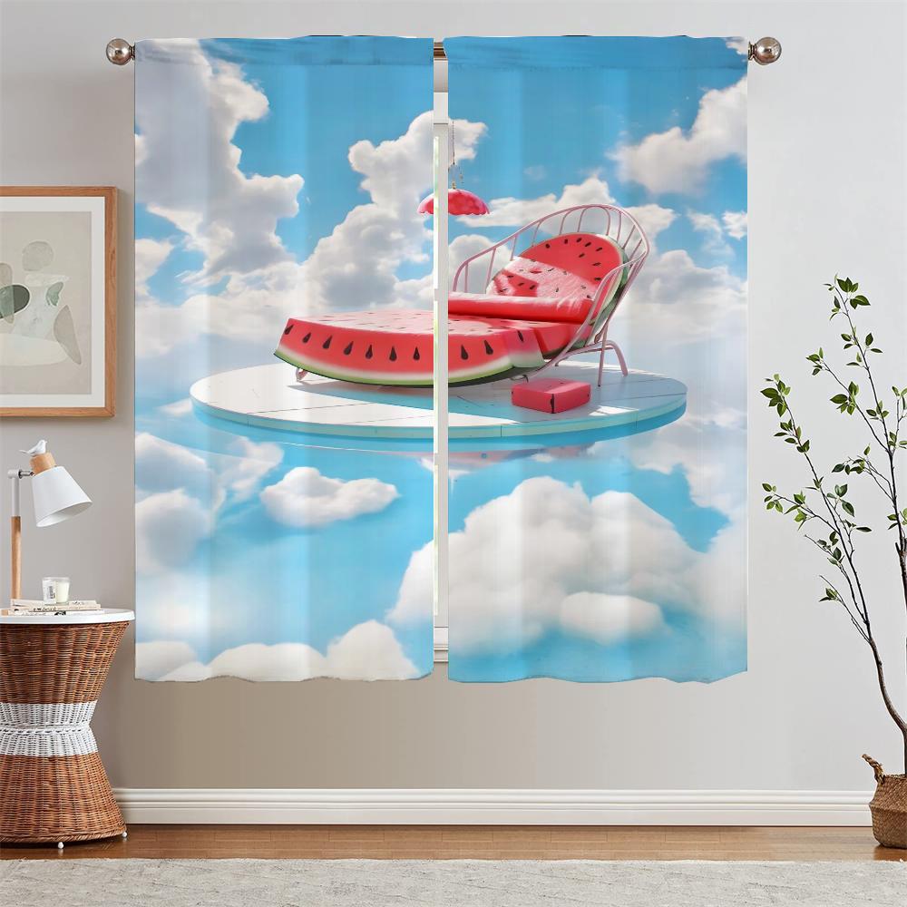 

Пляжный Арбуз Блэкаут Штора Украшение Гостиной Кухонные Шторы для Комнат Домашние Интерьерные Шторы Щупальца Перегородка W50xH70cmx2pcs-CL