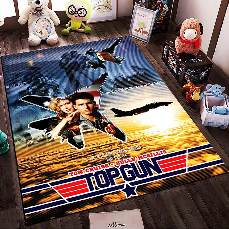 Top Gun Themed Carpet with Fighter Jet and Sunset Background Design Suitable for use as an anti-slip for living room bedroom sofas