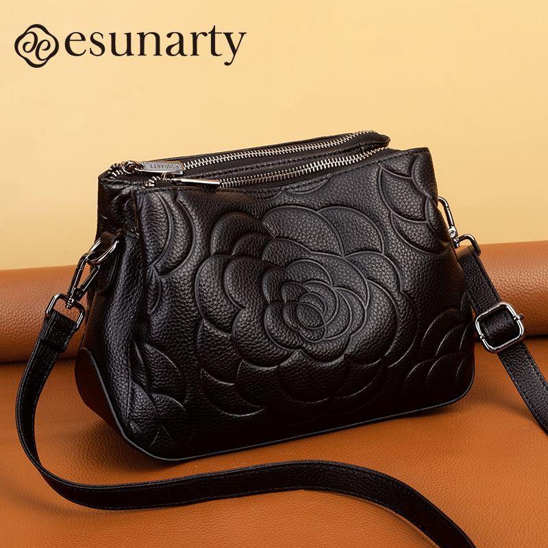 

Women s Bag 2025 New Arrival Genuine Leather Large Capacity Camellia Middle-Aged Shoulder Messenger Bag Women s Mother Bag Gift Black Camellia