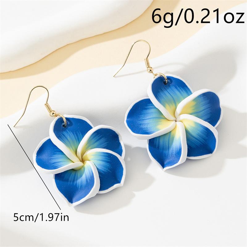 Boho Hawaiian Plumeria Earrings for Women White Pink Polymer Clay Flower Drop Dangle Earrings Summer Beach Vacation Jewelry Gift