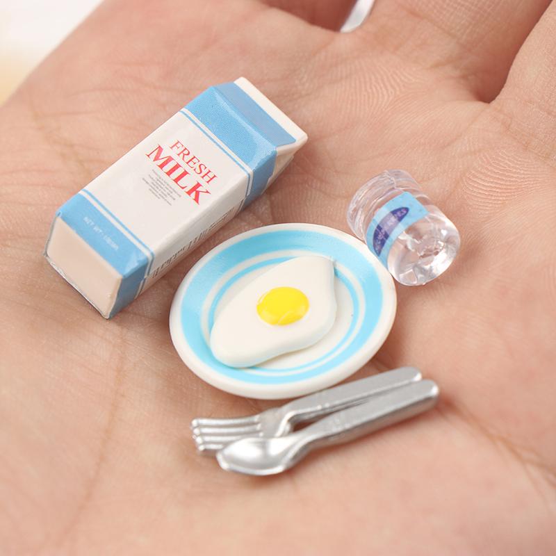 6Pcs Dollhouse Miniature Eggs And Milk Toys Doll Food Kitchen Accessories
