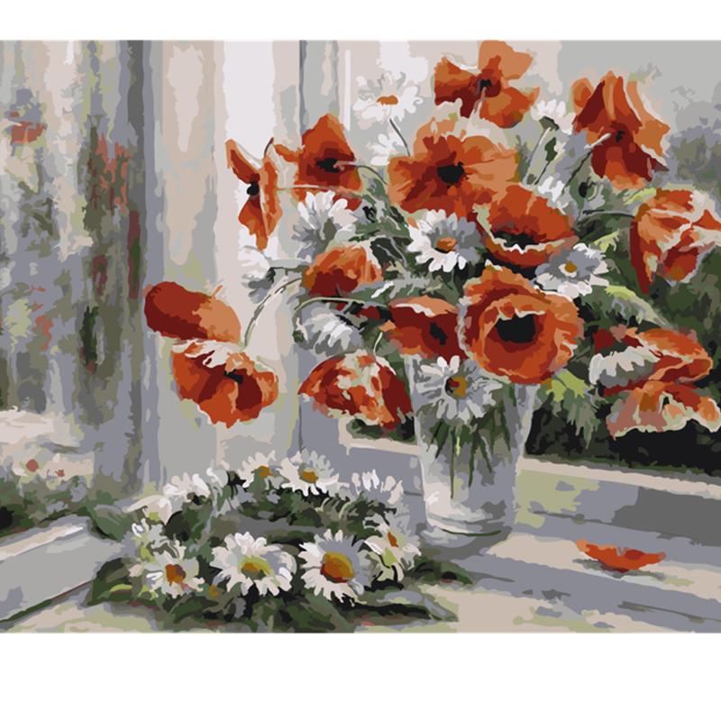 Artistic Flower Picture Unframd Handmade Oil Painting DIY Digital Kits Canvas Draw Home Decro Gift