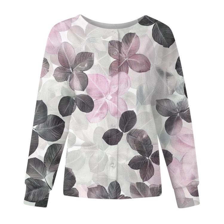 Women's Floral Printed Casual Long Sleeve Cardigan Top Single Breasted Protective Clothing