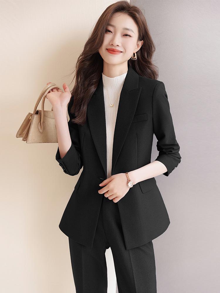 Women's Professional Blue Blazer Suit Set for Spring & Autumn - Elegant Interview & Workwear Attire