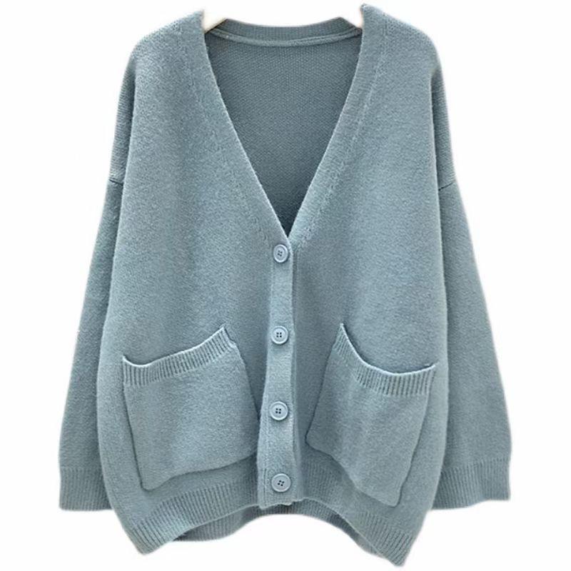 2023 Women's Solid Color Knitted Cardigan: Korean Style Loose, Fashionable, Lazy Fit for Spring & Autumn