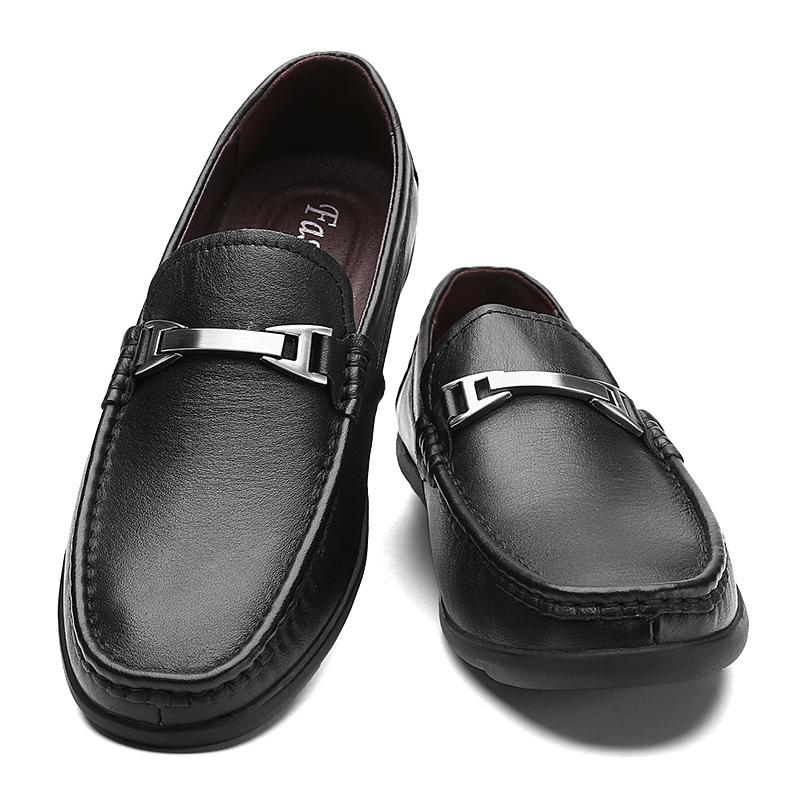 2025 New First-layer Cowhide Large-size Doudou Shoes, Black Soft-soled Dad Men's Trendy Casual Shoes, Comfortable Driving Shoes for Men