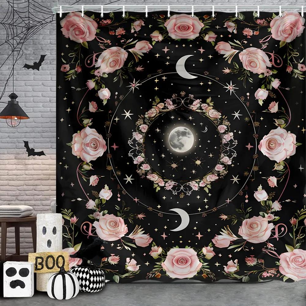 Scary Halloween Shower Curtain Vintage Skulls Eagles Pumpkins Roses Boho Polyester Fabric Bath Curtain Bathroom Decor with Hoo