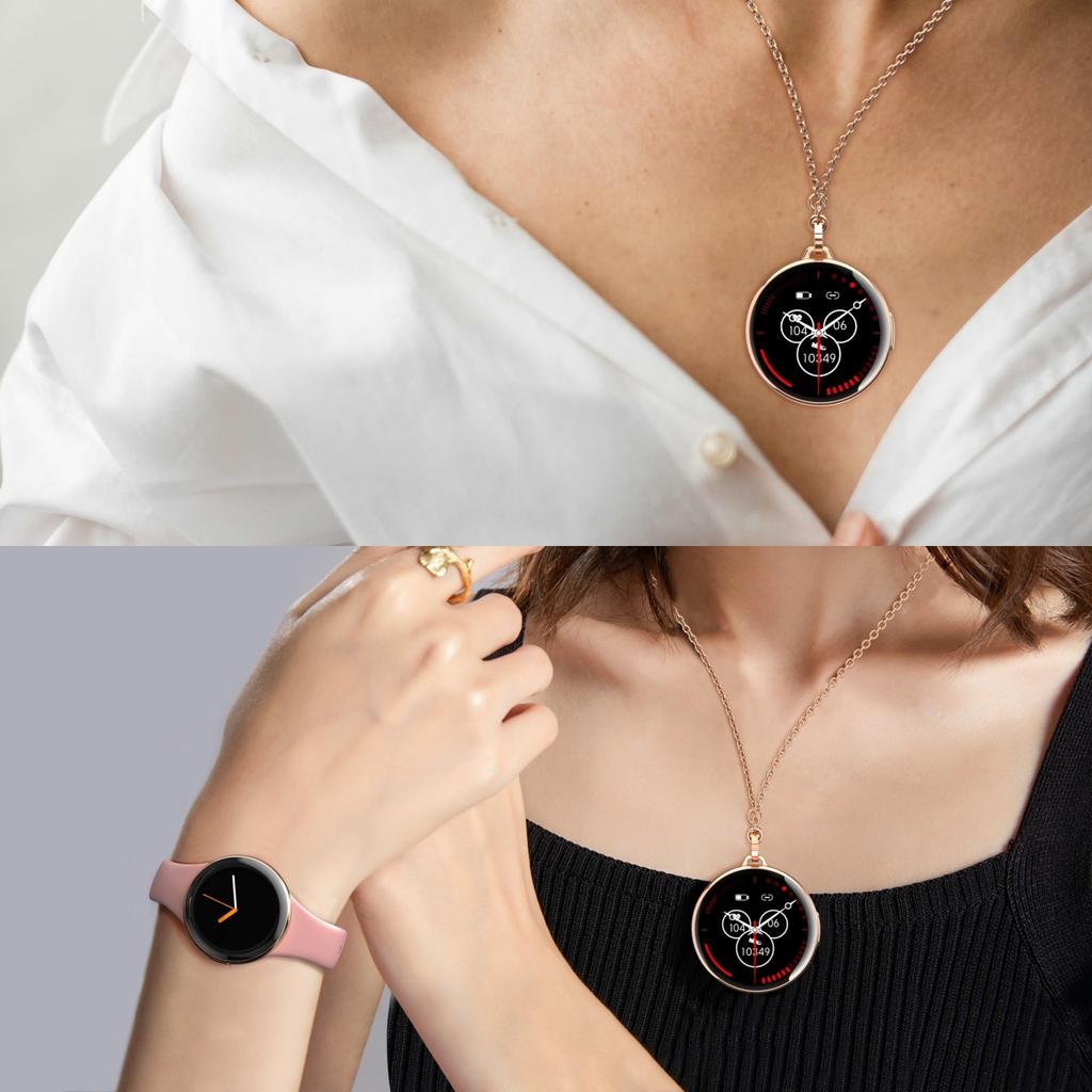 Rainbuvvy DM75 damski inteligentny zegarek połączenie Bluetooth tętno monitorowanie snu monitor zdrowia wykwintny zegarek z naszyjnikiem typu Halter