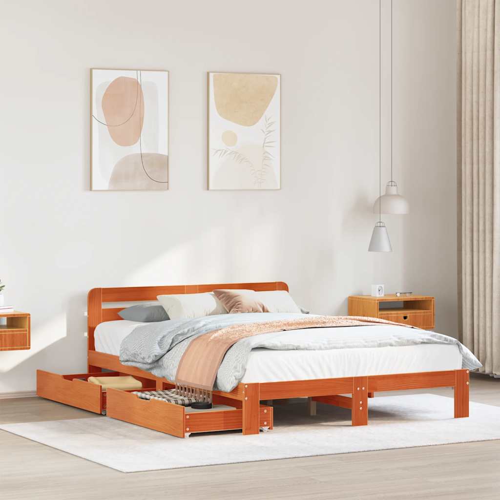 Solid Wood Bed Without Mattress Wax Brown 120 X 200 Cm Pine Wood