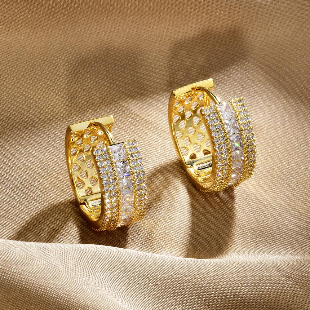 2026 New Micro-Paved Zircon Hoop Earrings Hollow Round Gold Plated Ear Buckles for Women