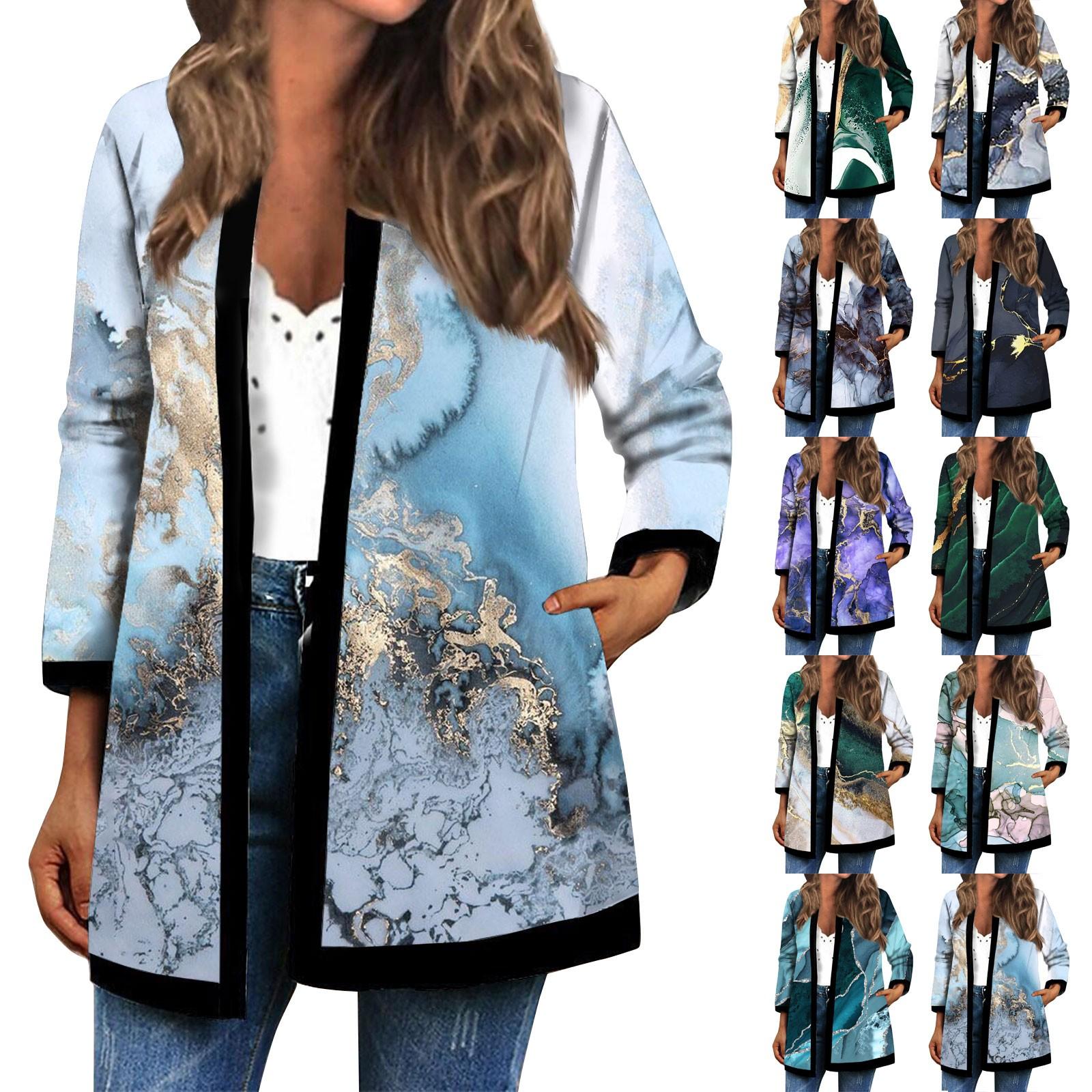 

Жіночий осінньо-зимовий модний повсякденний кардиган з довгим рукавом і принтом середньої довжини XL