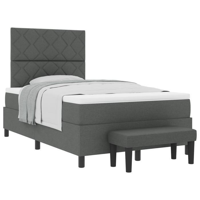 VidaXL Lit à ressorts avec matelas et banc gris foncé 120x190 cm en tissu 3344129