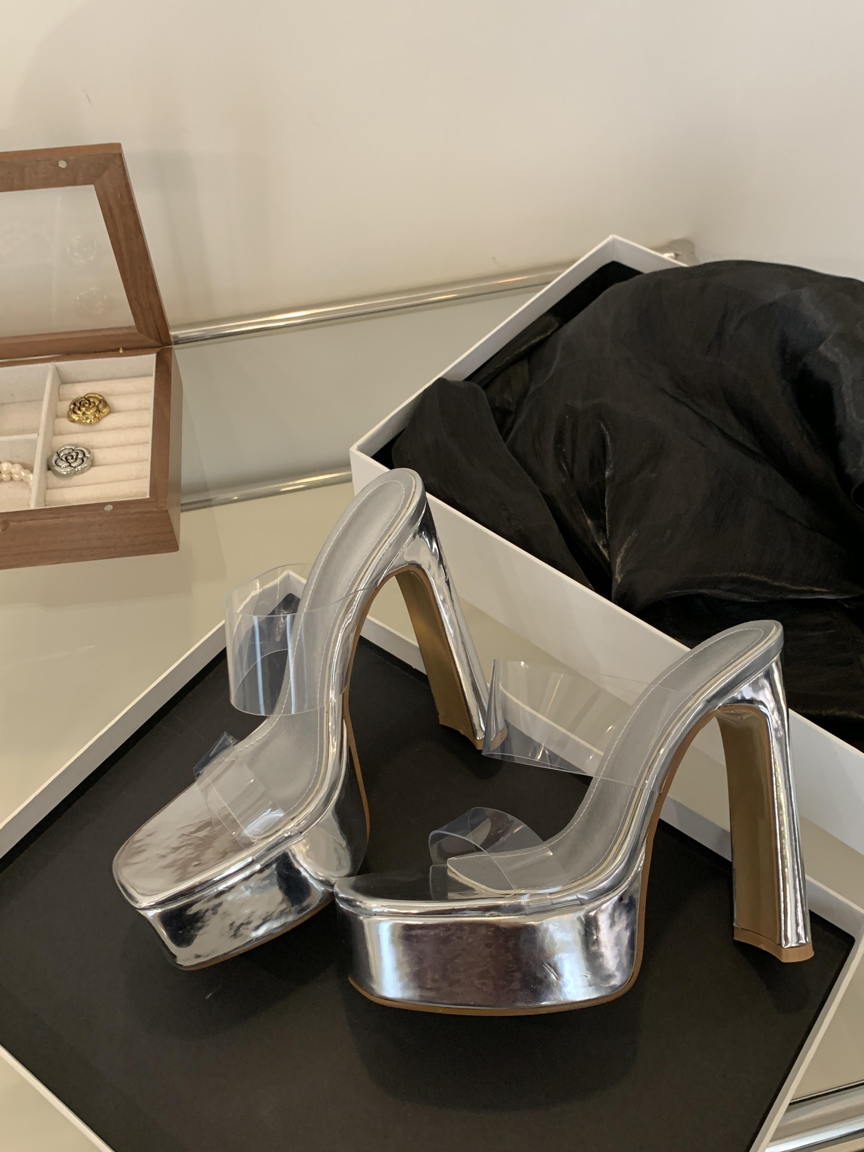 New Transparent PVC Sandals Thick Heels Fashion High Heel Slippers 13CM Women s Shoes 35-42 Slides 35 3444₽