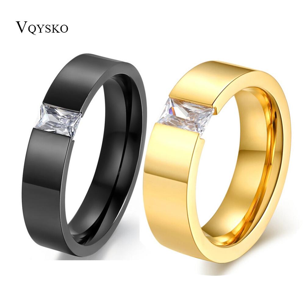 Fashion Crystal Zircon Jewelry Two Color Plated Ring Classic 316L Stainless Steel Rings for Women Men