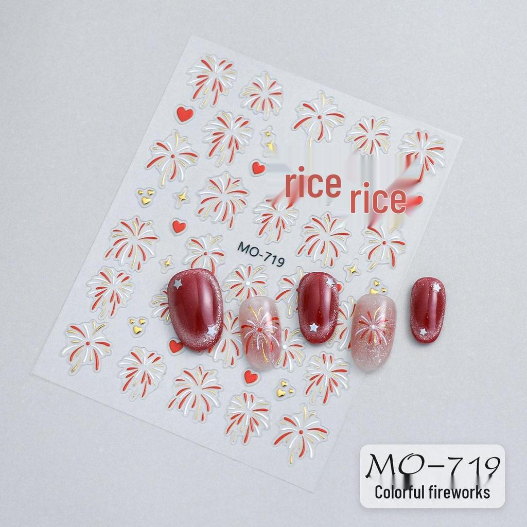 3D Embossed Starry Sky & Red Fireworks Nail Stickers for Christmas & New Year
