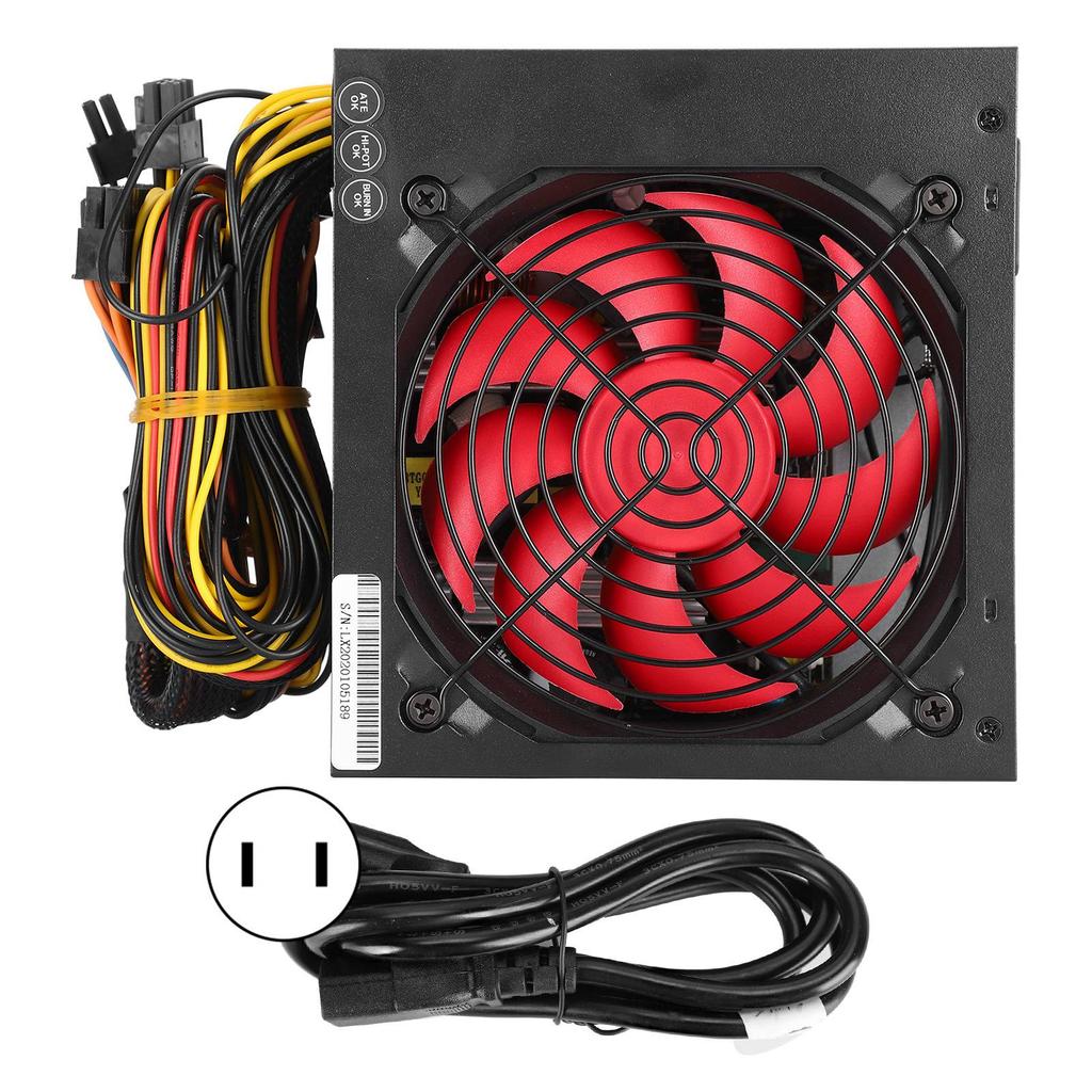 PC Power Supply 400W Silent Computer Parts ATX 24-Pin 12cm Red 9-Blade Fan Adjustable 115