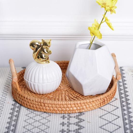Rattan Tray Hand-Woven Convenient To Use Round Fruit Snacks Storage Basket for Living Room