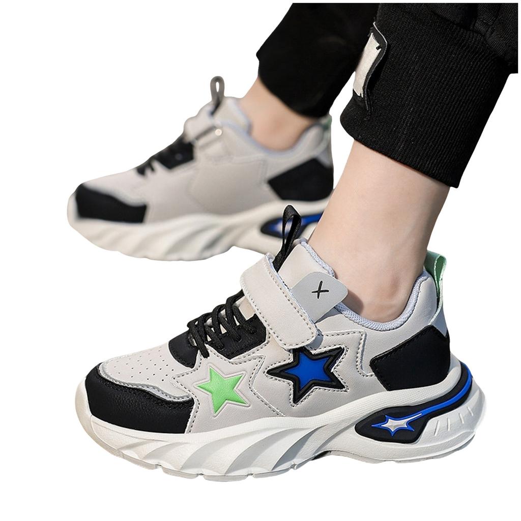 PU Leather Sport Shoes For Boys Girls Fashion Teenager Kids Sneakers Lace Up Buckles Anti-Slip Soft-Soled Running Shoes Children