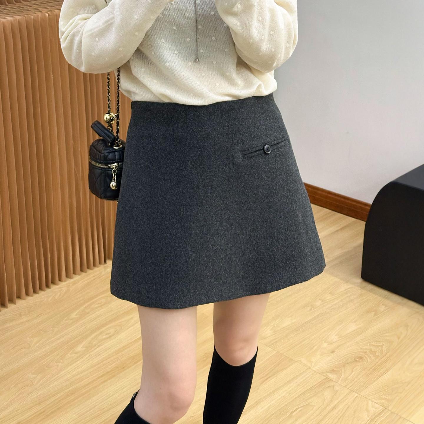 Chic 2025 A-Line Wool Skirt: Women s High-Waisted Slimming Grey Skirt for Autumn/Winter L