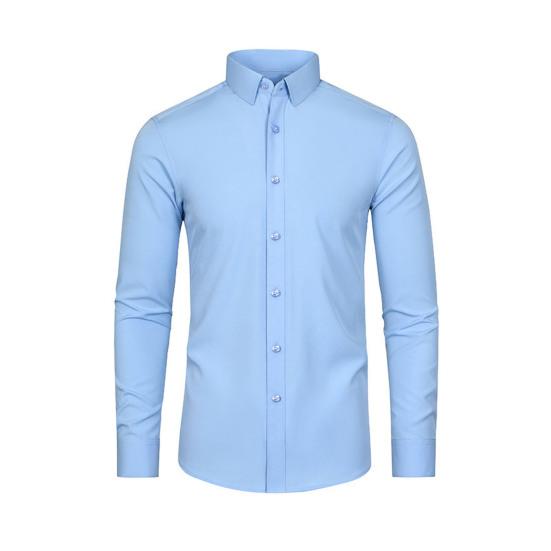 Chemise habillée printemps-automne pour hommes, col rabattu, coupe ajustée, extensible, simple boutonnage, manches longues, couleur unie, mi-longue, formelle, événement d'affaires, bureau