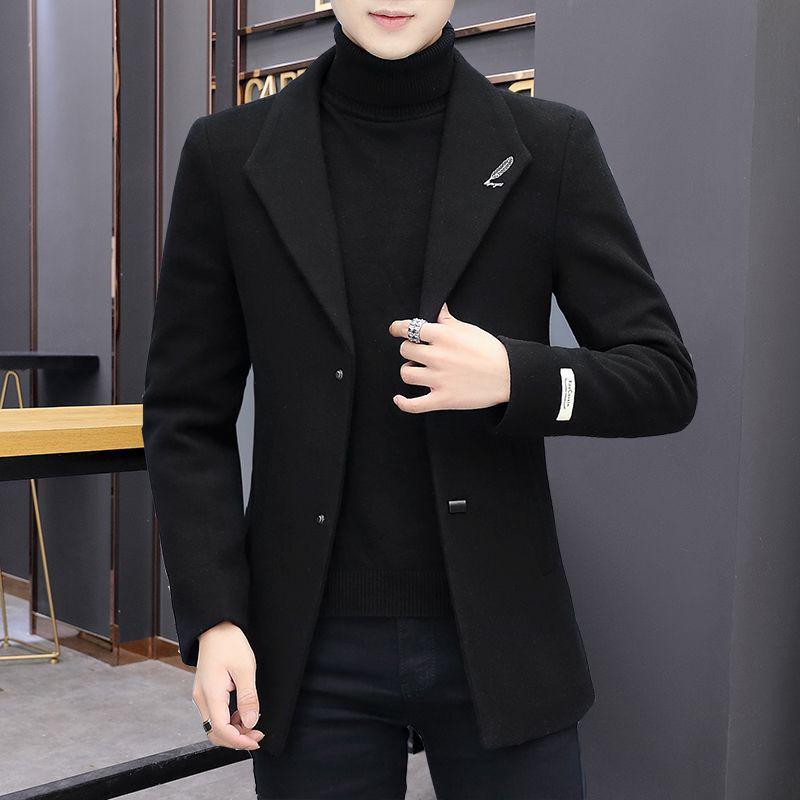 

2025 Men s Wool Autumn/Winter Korean Style Fleece-Lined Blazer Jacket L (110-130 jin) чорний