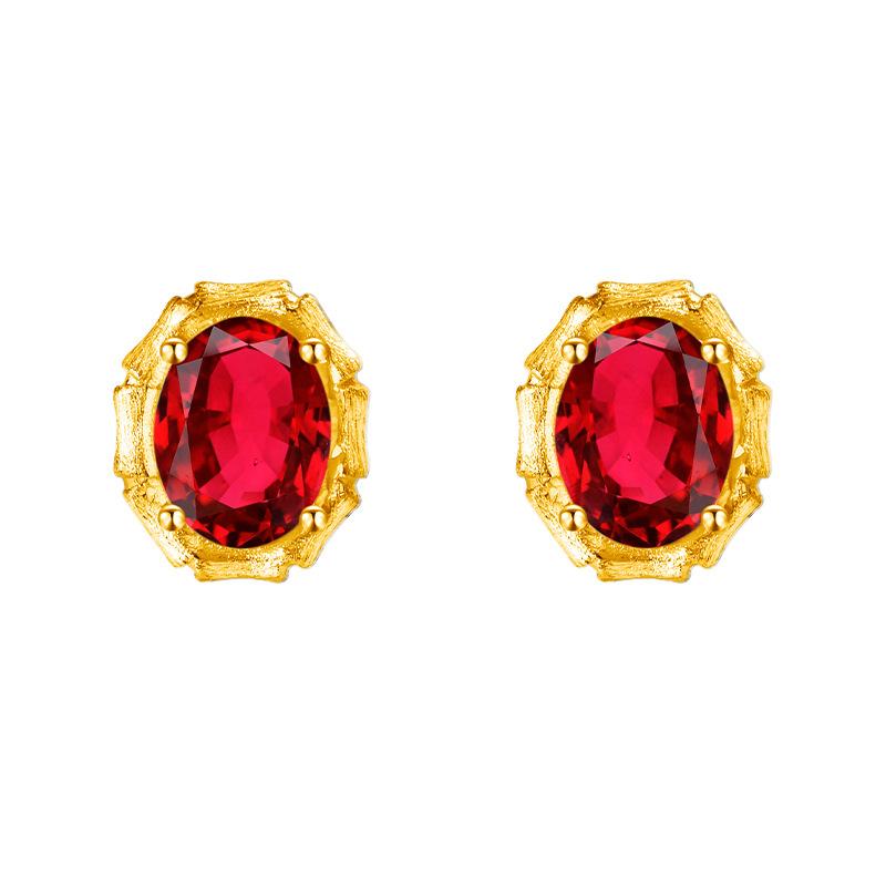 S925 sterling silver stud earrings necklace ring set with natural crystal stone brushed craftsmanship light luxury section high-rise jewelry set