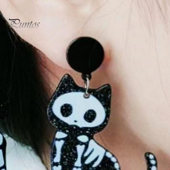 1 Pair Halloween Earrings Spooky Chic Bat Cat Skull Lightweight Trendy Personality Fun Comfortable Earrings