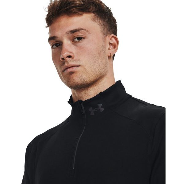Under Armour Düz Renk 1/4 Fermuarlı Balıkçı Yaka Koşu Uzun Kollu Tişört Erkek Üstler Siyah 1379288-001